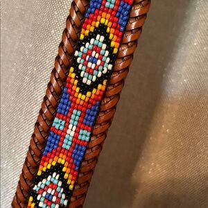 Vintage Colorful Beaded Leather Belt 32” total length